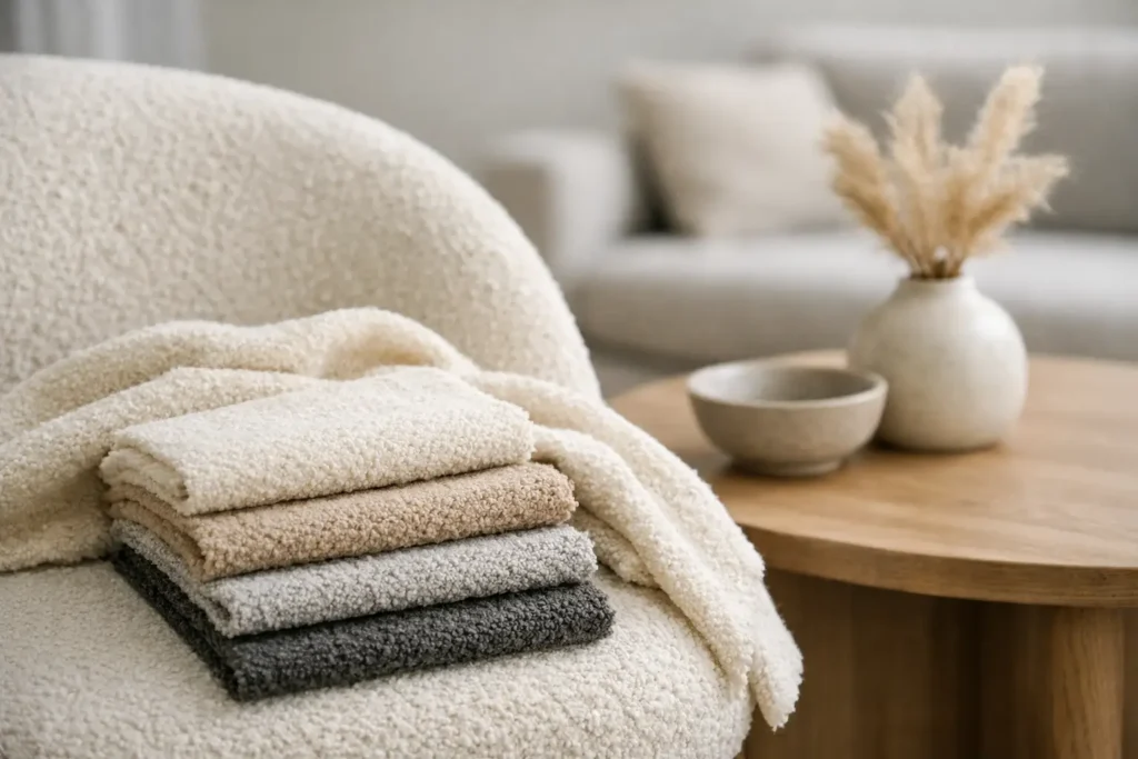 Avaliação do tecido bouclé para interiores