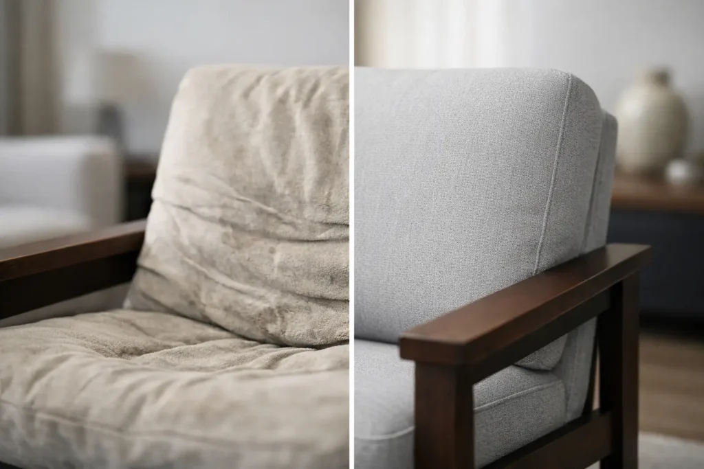Antes e depois com tecido premium